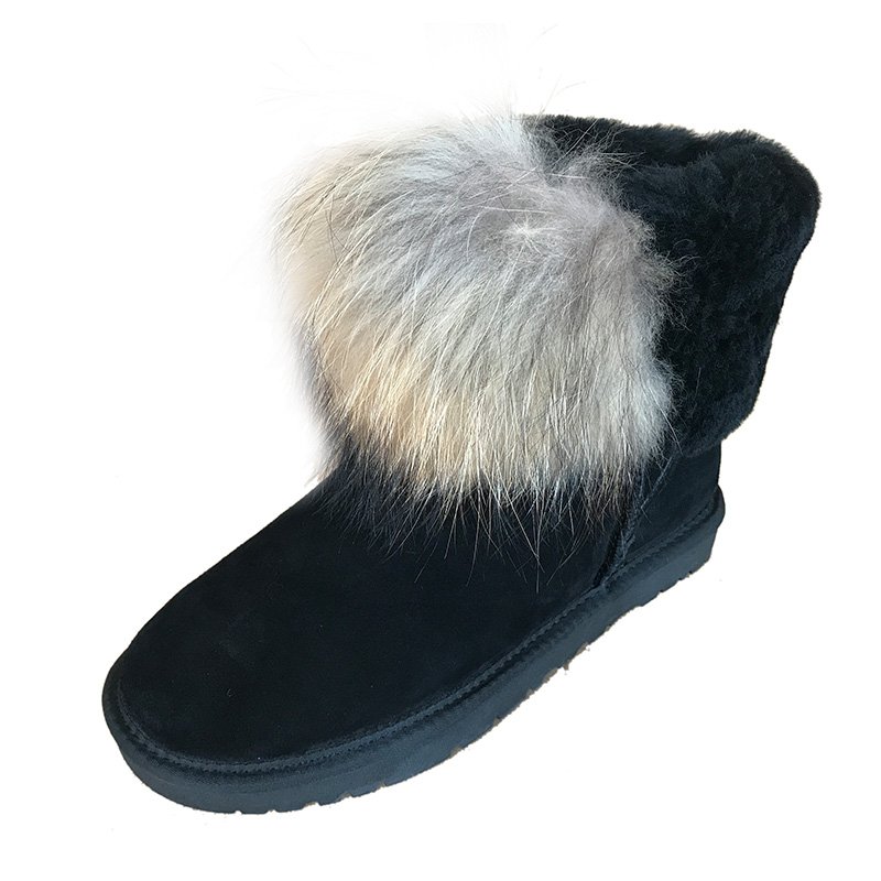 Factory direct cheap raccoon fur anti slip platform ankle women plush snow boots