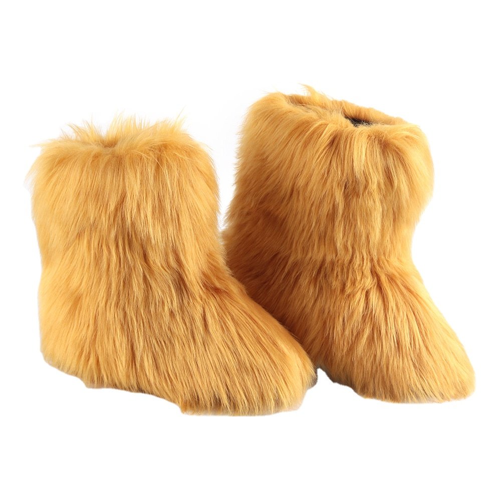 Furry Snow Boots Women Winter Flat Warm Shoes Female 2024 New Female Casual Ankle Boots For Women Adult Plush OEM Rubber 2 Pairs