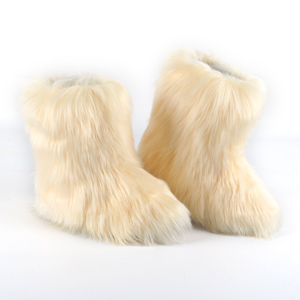 Furry Snow Boots Women Winter Flat Warm Shoes Female 2024 New Female Casual Ankle Boots For Women Adult Plush OEM Rubber 2 Pairs