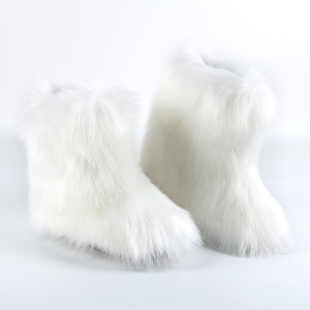 Furry Snow Boots Women Winter Flat Warm Shoes Female 2024 New Female Casual Ankle Boots For Women Adult Plush OEM Rubber 2 Pairs