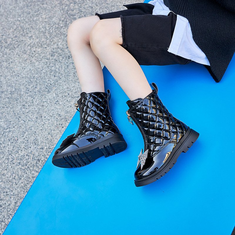 New arrivals Girls fashion PU boots shoes Children leather boots girls zipper shoes