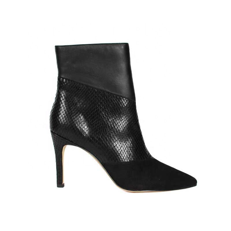 Women's Custom Winter High Heel Pointed Toe Boots Fashion Suede Genuine Snake Leather Zipper Closure Ankle Height Hot Sale