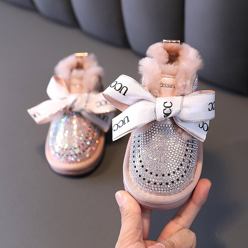 Children's snow boots cotton shoes with fleece and thickening boots for girls 1-3 years old