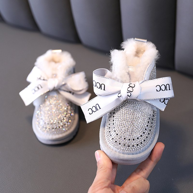 Children's snow boots cotton shoes with fleece and thickening boots for girls 1-3 years old