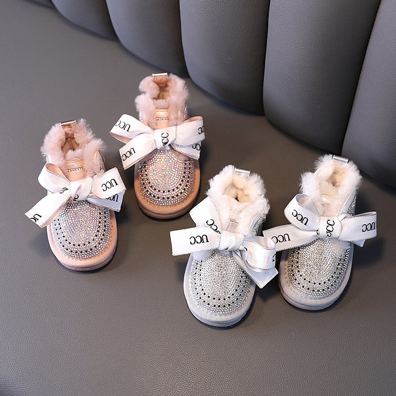 Children's snow boots cotton shoes with fleece and thickening boots for girls 1-3 years old