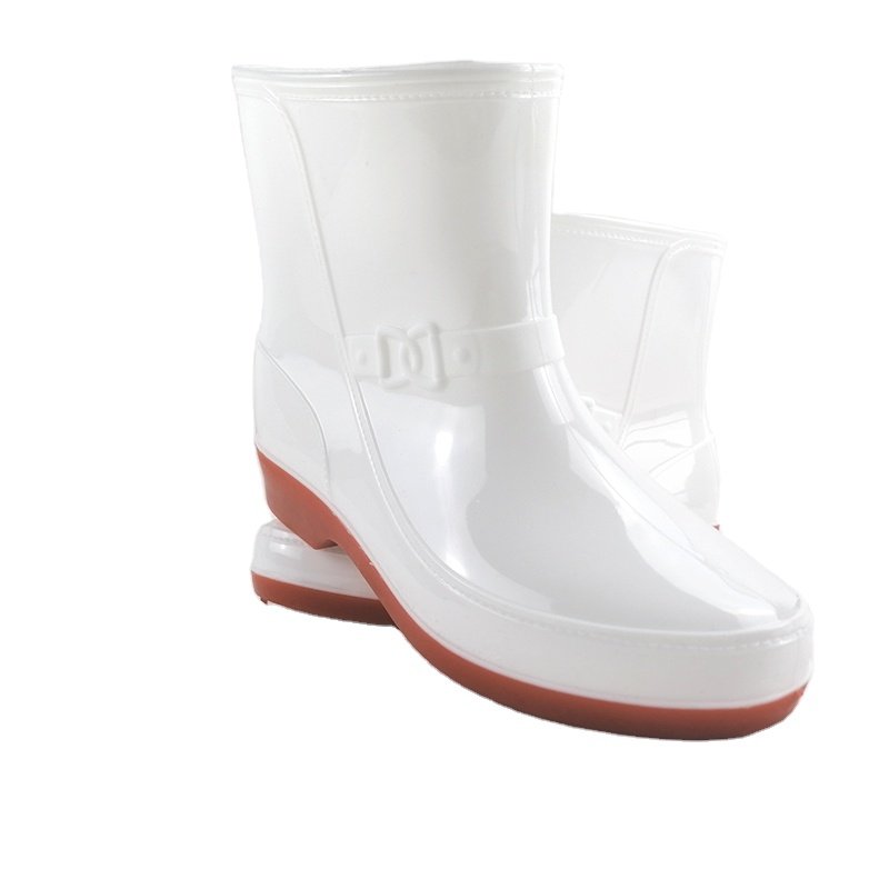 Cheap welly stockist white women hunting pvc waterproof rain boots fashion ankle shoes