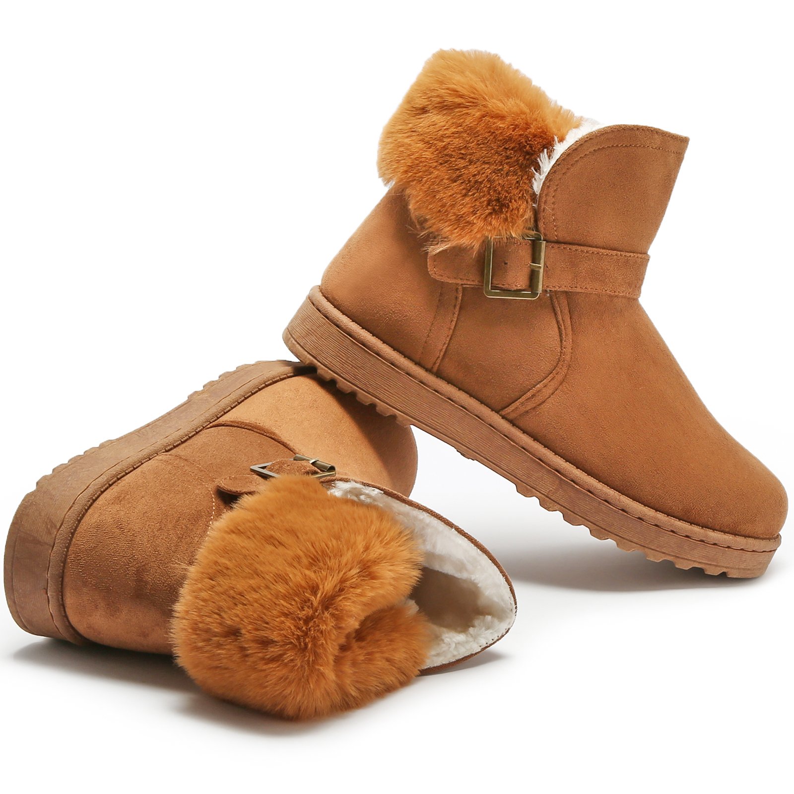 Warm Comfort Suede Boots Indoor Outdoor PVC Flat Ankle Women Snow Boots Lined Custom Winter Wholesale Faux Fur Fashion Boots EVA