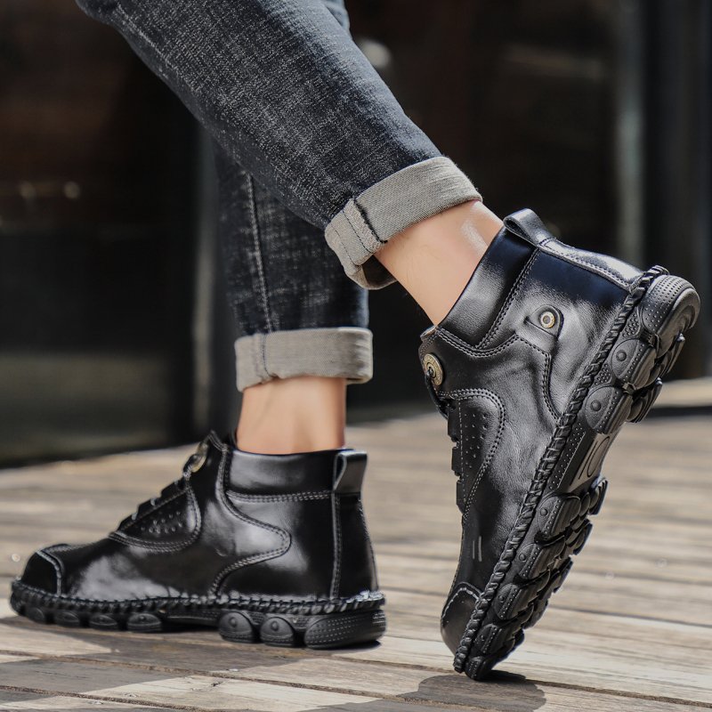 hot selling mens leather boots high quality cow leather ankle & bootie fur boots ankle boots winter mens casual shoes