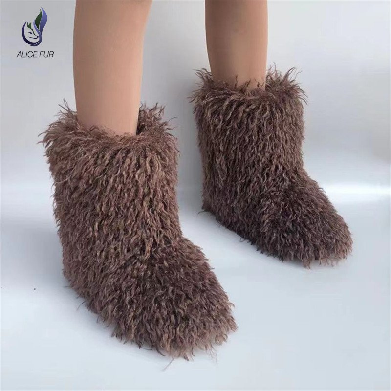 Factory supply Women Winter Warm Faux Mongolian Fur Snow Boots