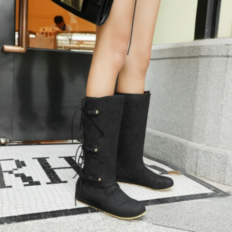 Boots middle heel European and American style large size women's boots genuine leather high boots
