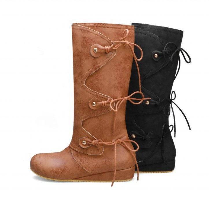 Boots middle heel European and American style large size women's boots genuine leather high boots