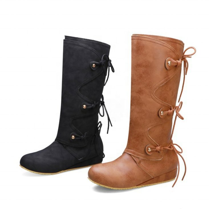 Boots middle heel European and American style large size women's boots genuine leather high boots