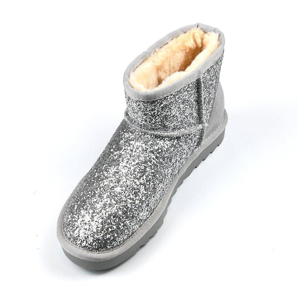 Winter High Quality Oem Rhinestones Warm Shoes Ankle Classic Plus Size Us Fashion Sequin Short Bling Sqarkle Snow Boot For Women