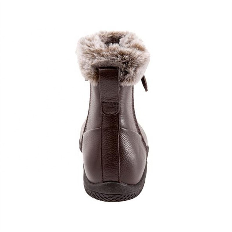 Wholesale Fashion Elegant Brown Leather+Fur Side Zipper Ankle Winter Women Ladies Boots