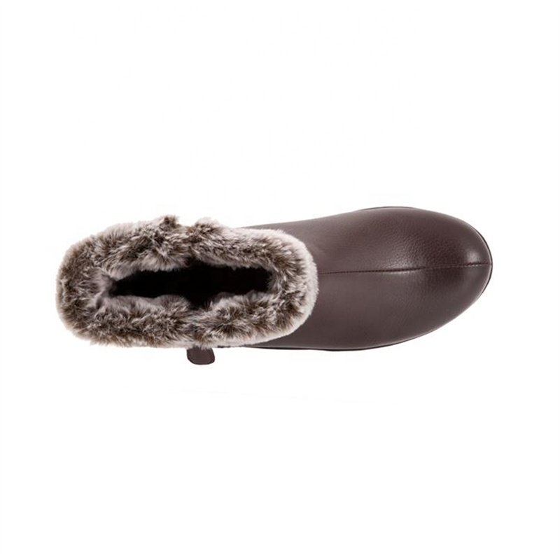 Wholesale Fashion Elegant Brown Leather+Fur Side Zipper Ankle Winter Women Ladies Boots