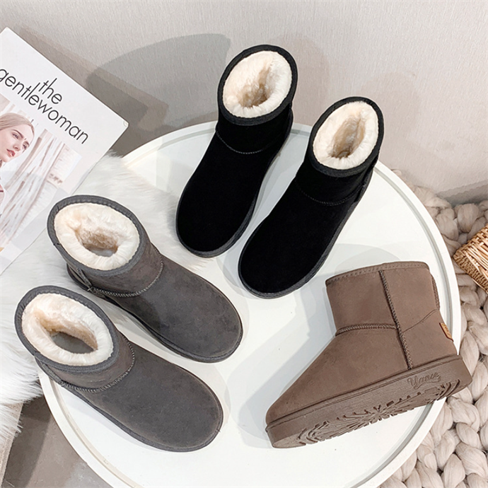 2021 New Velvet Thickened Ladies Snow Boots Flat Bottom Warm Cotton Shoes Fashion Short Boots