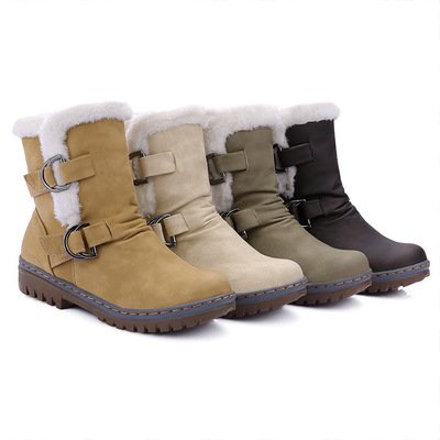 Spring Autumn Winter Boots Women Snow Boots Flat Heels Warm Fur Boot Mid-Calf Women's Plus Size Shoes