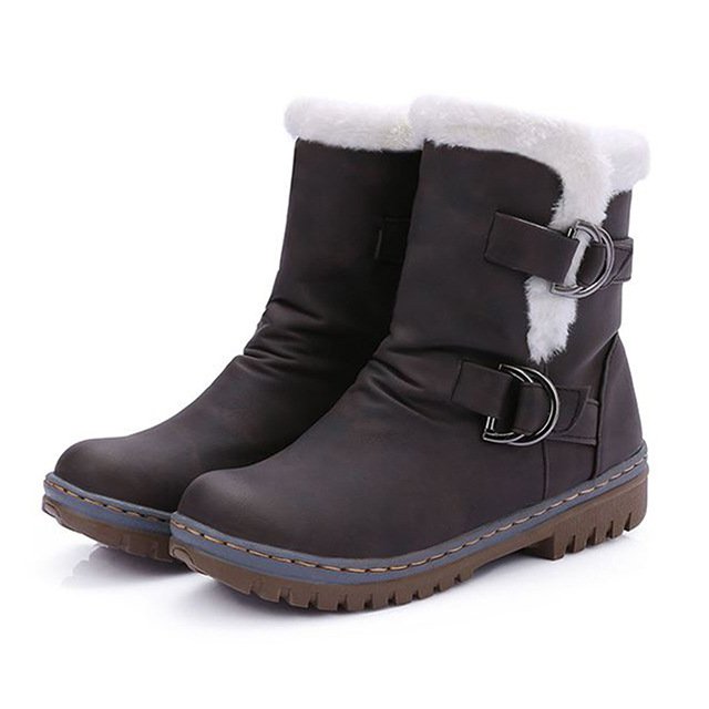 Spring Autumn Winter Boots Women Snow Boots Flat Heels Warm Fur Boot Mid-Calf Women's Plus Size Shoes