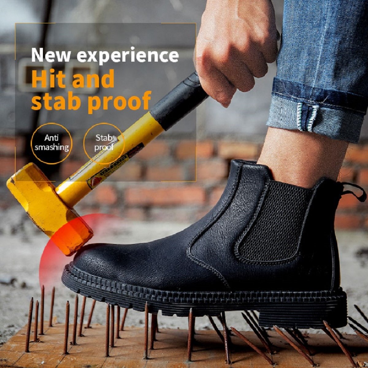 AMAWEI Steel toe Leather Safety boots Anti-Puncture waterproof Work Boots 815
