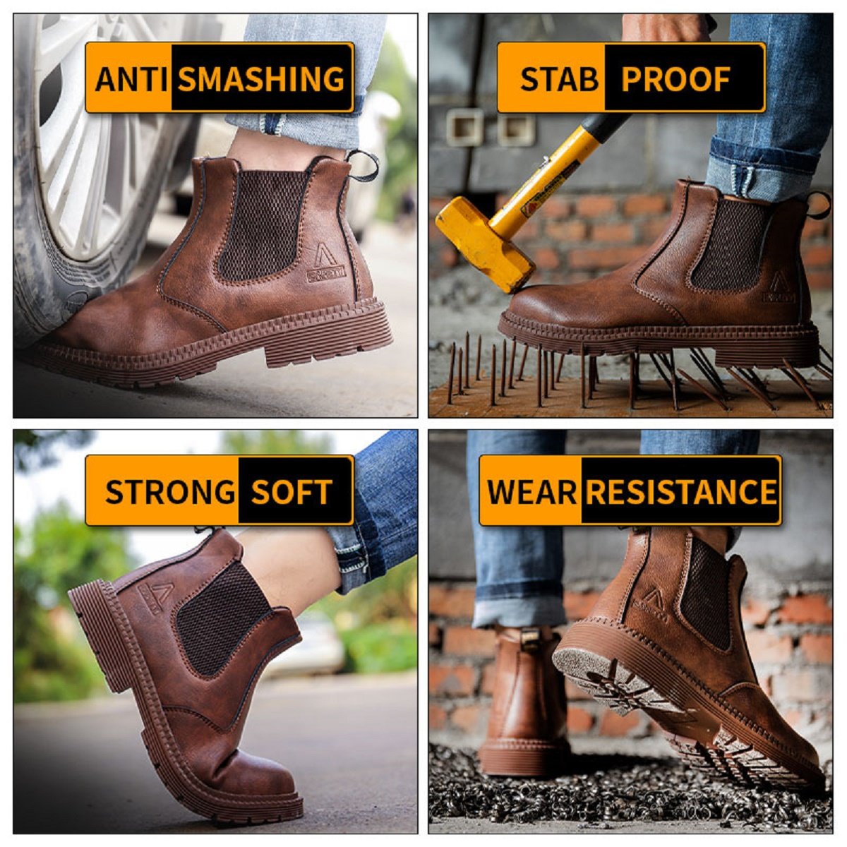 AMAWEI Steel toe Leather Safety boots Anti-Puncture waterproof Work Boots 815