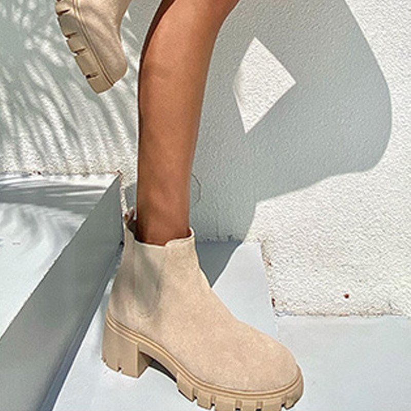Brand New Fashion Women Ankle Boots Platform Chelsea Boots Elastic Band Chunky Heels Round Toe Office Lady British Style Classic