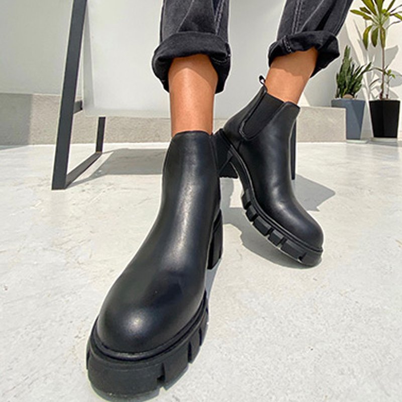 Brand New Fashion Women Ankle Boots Platform Chelsea Boots Elastic Band Chunky Heels Round Toe Office Lady British Style Classic