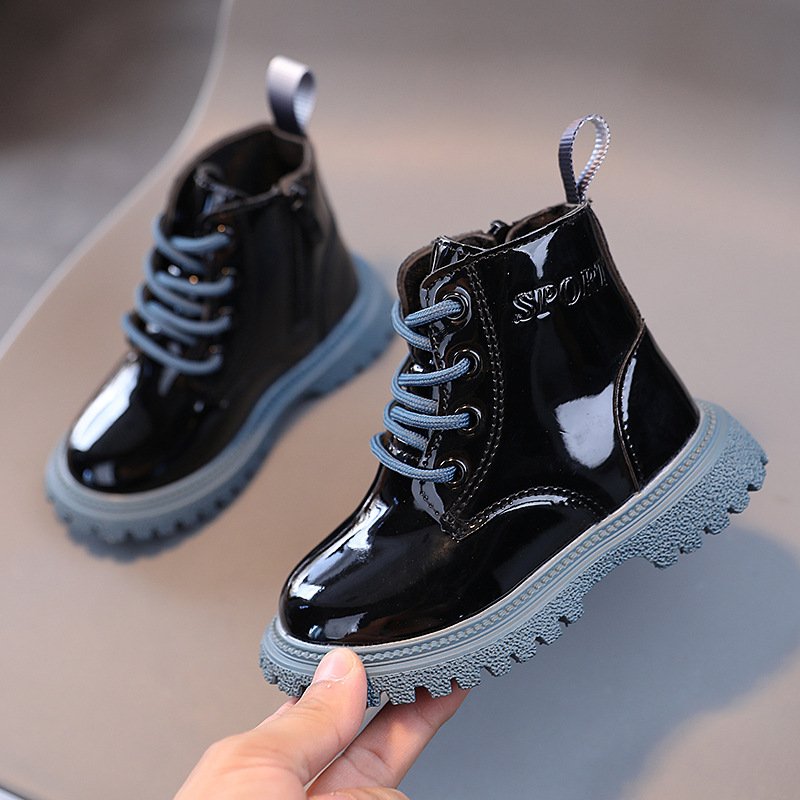 Children's Shoes Fashion Outdoor Non-slip Soft Sole Leather Cool Low Barrel Short Boots Small And Medium-sized leather boots