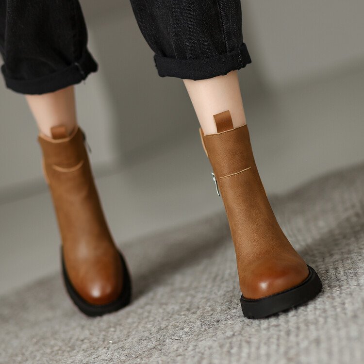 Cialisa Brown Black Lady Platform Chunky High Heels Shoes Round Toe Concise Short Ankle Autumn Winter Women's Boots