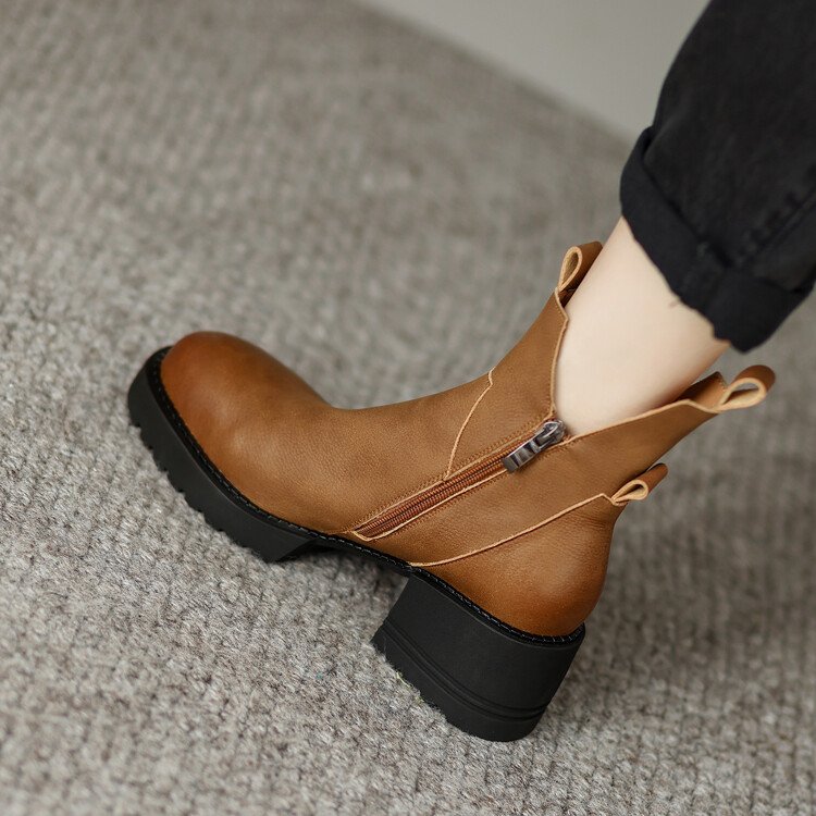Cialisa Brown Black Lady Platform Chunky High Heels Shoes Round Toe Concise Short Ankle Autumn Winter Women's Boots