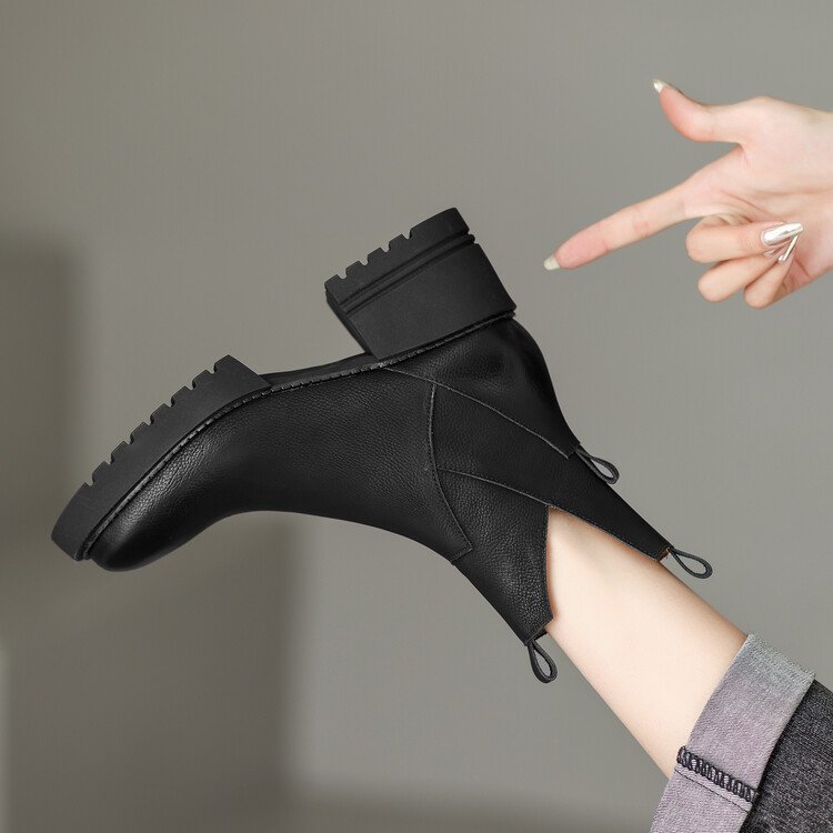 Cialisa Brown Black Lady Platform Chunky High Heels Shoes Round Toe Concise Short Ankle Autumn Winter Women's Boots