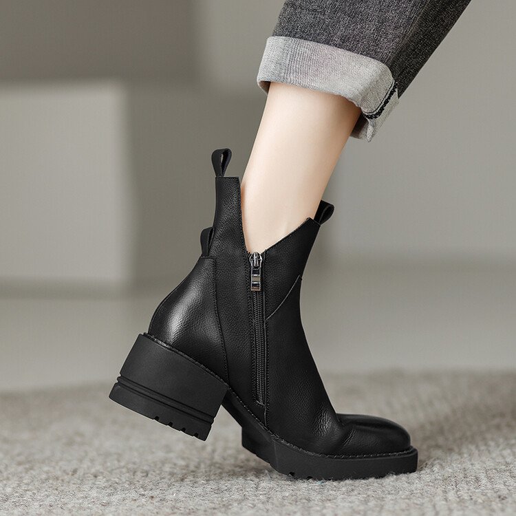 Cialisa Brown Black Lady Platform Chunky High Heels Shoes Round Toe Concise Short Ankle Autumn Winter Women's Boots