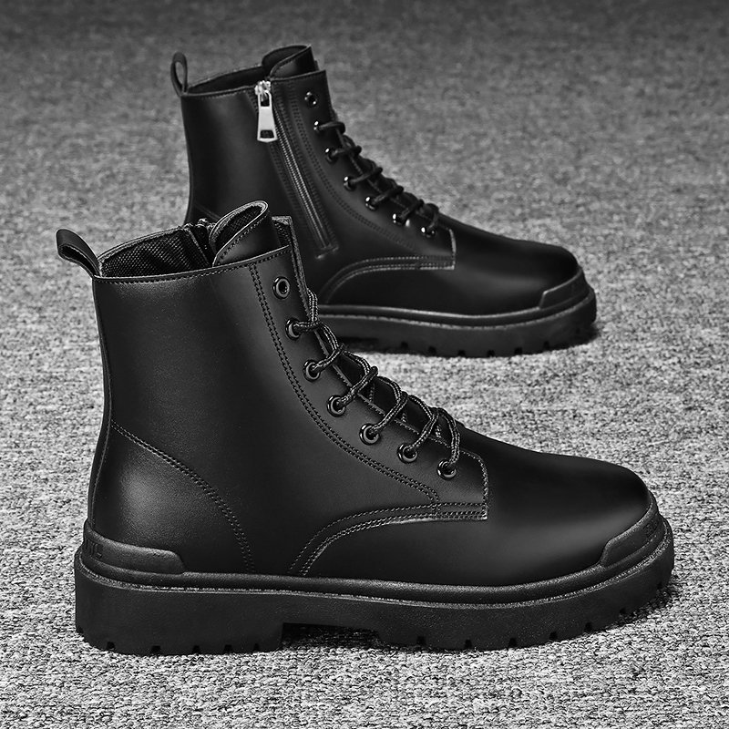 Men shoes black side zipper Work Boots High Top Fashion black boots for men
