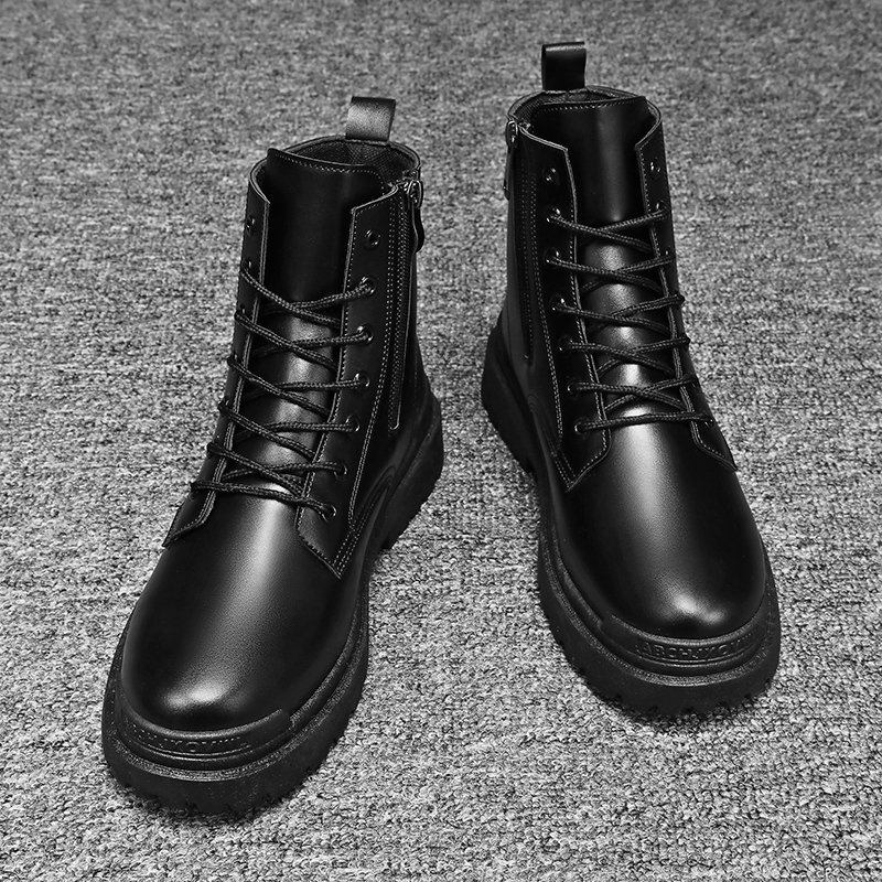 Men shoes black side zipper Work Boots High Top Fashion black boots for men