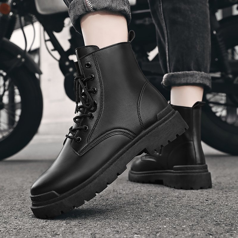 Men shoes black side zipper Work Boots High Top Fashion black boots for men