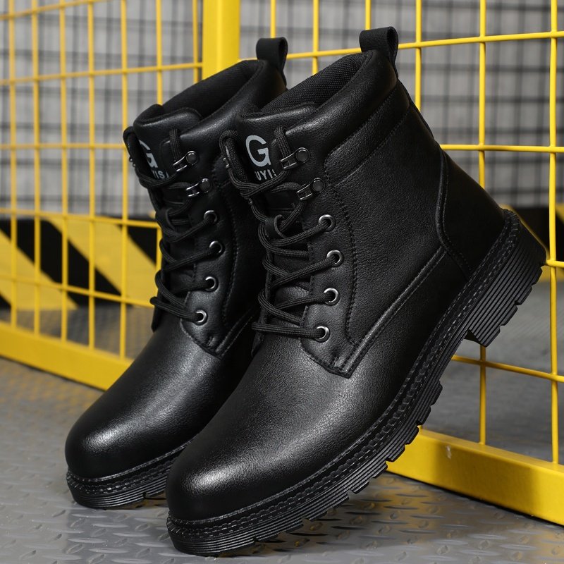 GUYISA Industrial protective safety boots wear-resistant rubber sole construction site work steel toe safety boots
