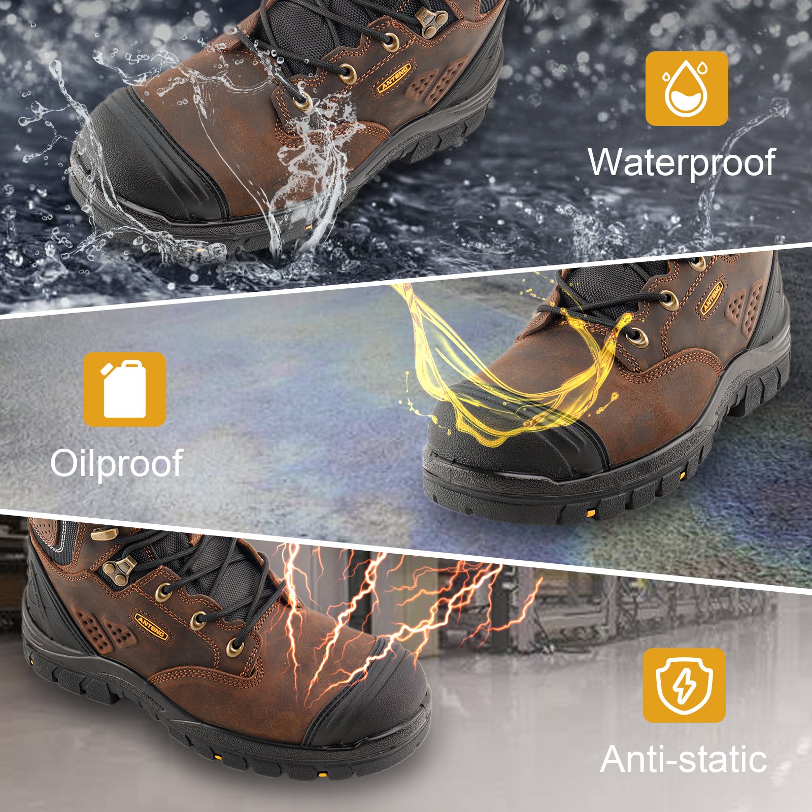 ANTENG ESD Steel Toe Safety Shoes Anti-static CE Approved Industrial Work Boots Safety Footwear