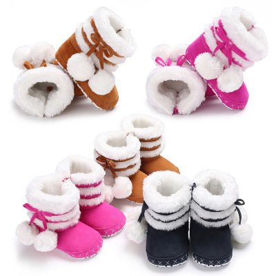 Hao Baby 0-1 Years Old Kids Girls Toddler Shoes Velvet Puffer Ball Kid Winter Boots Shoes