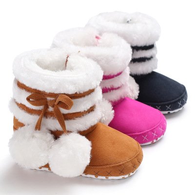 Hao Baby 0-1 Years Old Kids Girls Toddler Shoes Velvet Puffer Ball Kid Winter Boots Shoes