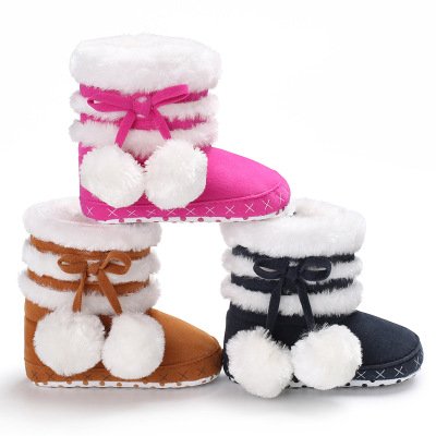 Hao Baby 0-1 Years Old Kids Girls Toddler Shoes Velvet Puffer Ball Kid Winter Boots Shoes