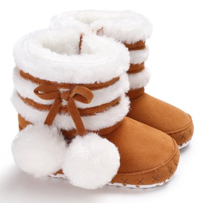 Hao Baby 0-1 Years Old Kids Girls Toddler Shoes Velvet Puffer Ball Kid Winter Boots Shoes