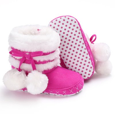 Hao Baby 0-1 Years Old Kids Girls Toddler Shoes Velvet Puffer Ball Kid Winter Boots Shoes