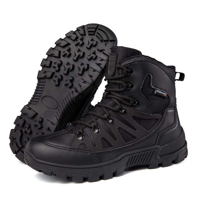 Mountaineering High Top Hiking Boots Non Slip Wear Resistant Lightweight Breathable Climbing Shoes for Men tactical boots black