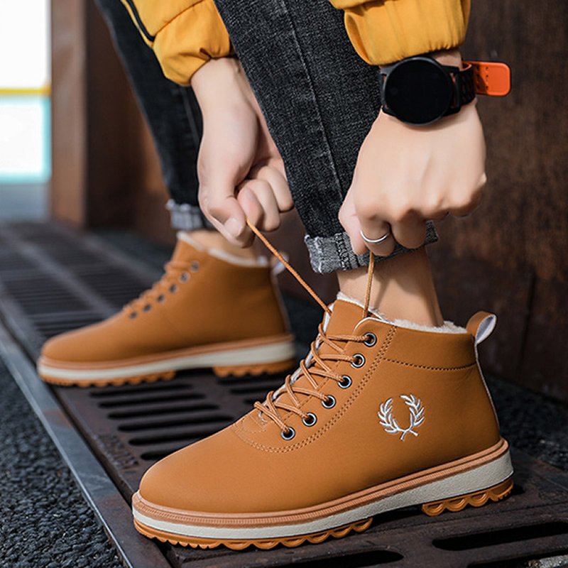 Men's tooling boots outdoor snow boots warm high-top casual shoes
