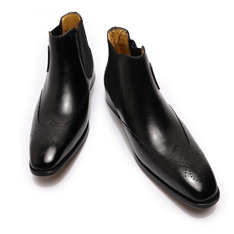 Short heel printing shoes men casual leather ankle motorcycle boots