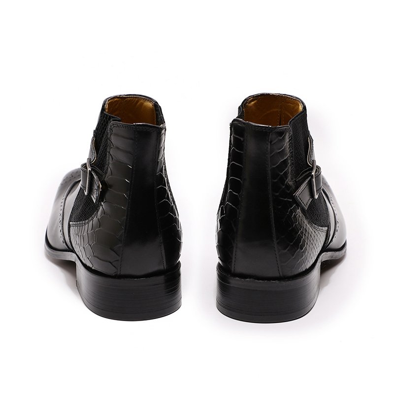 Short heel printing shoes men casual leather ankle motorcycle boots