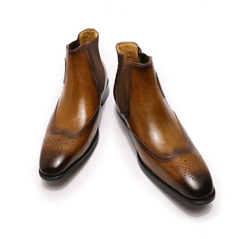 Short heel printing shoes men casual leather ankle motorcycle boots