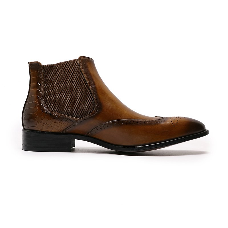 Short heel printing shoes men casual leather ankle motorcycle boots
