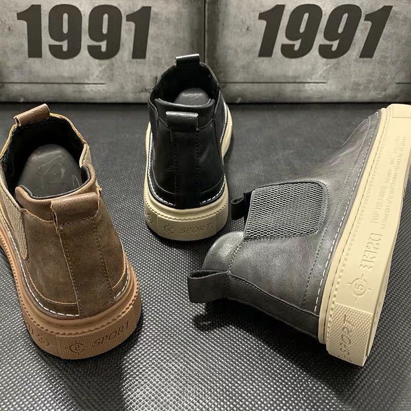 Men's winter fleece-lined boots flat casual high-top anti-skid boots men's boots