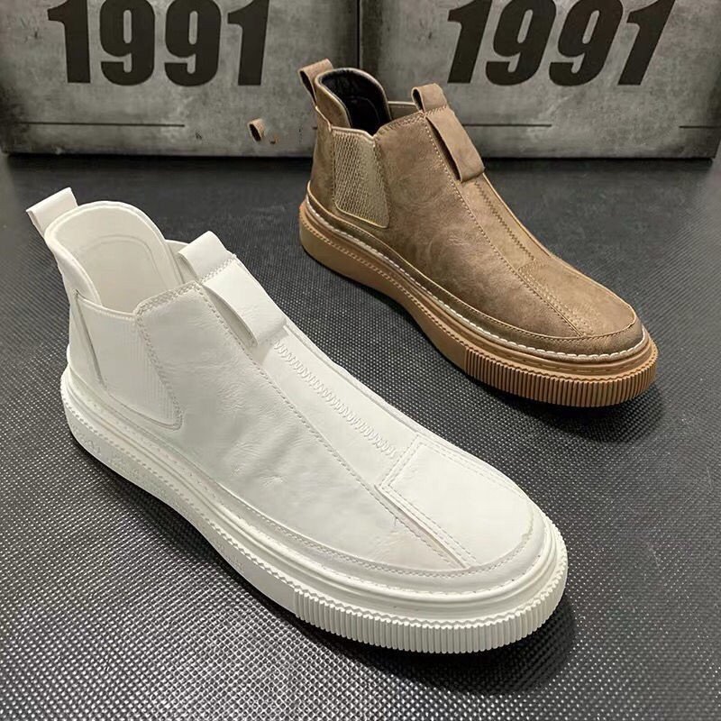 Men's winter fleece-lined boots flat casual high-top anti-skid boots men's boots