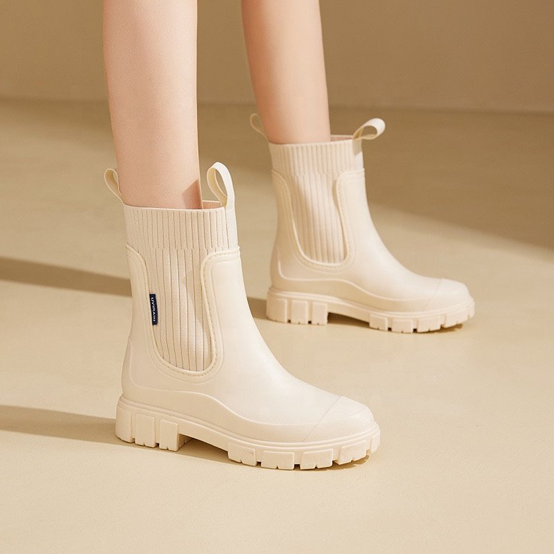 Sublimation Vogue Korea Style Walking Boots Height Increasing Round Toe City Walk Rain Waterproof Boots